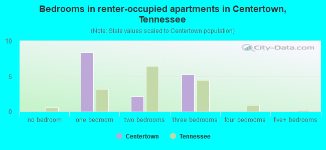 Bedrooms in renter-occupied apartments in Centertown, Tennessee