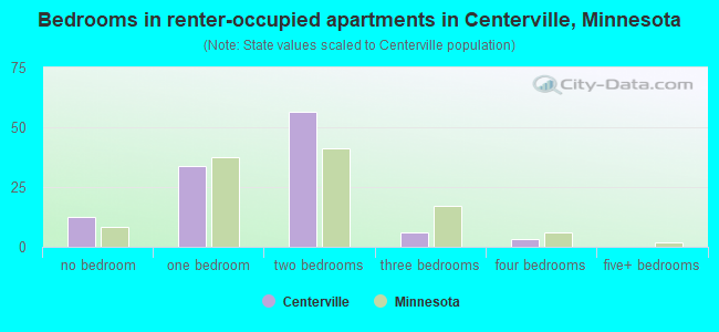 Bedrooms in renter-occupied apartments in Centerville, Minnesota
