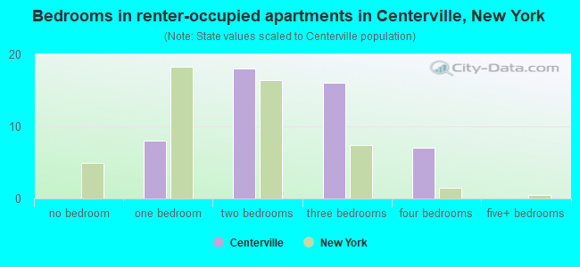 Bedrooms in renter-occupied apartments in Centerville, New York
