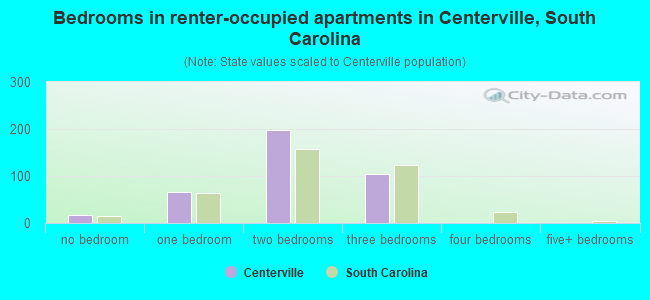 Bedrooms in renter-occupied apartments in Centerville, South Carolina