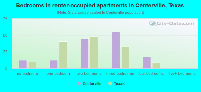 Bedrooms in renter-occupied apartments in Centerville, Texas
