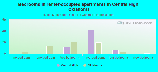 Bedrooms in renter-occupied apartments in Central High, Oklahoma