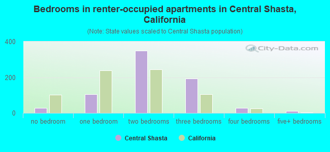 Bedrooms in renter-occupied apartments in Central Shasta, California