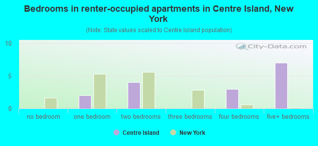 Bedrooms in renter-occupied apartments in Centre Island, New York