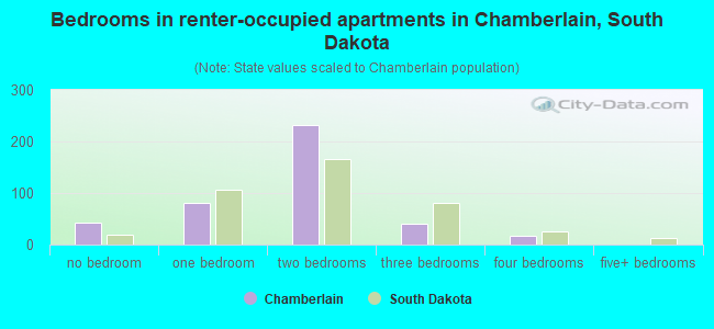 Bedrooms in renter-occupied apartments in Chamberlain, South Dakota