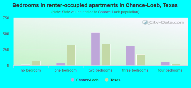 Bedrooms in renter-occupied apartments in Chance-Loeb, Texas