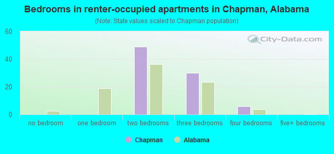 Bedrooms in renter-occupied apartments in Chapman, Alabama