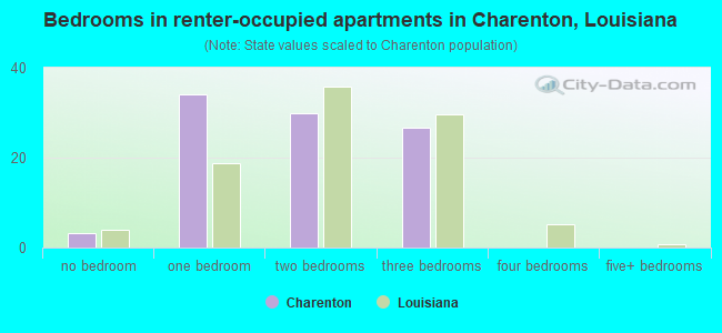 Bedrooms in renter-occupied apartments in Charenton, Louisiana
