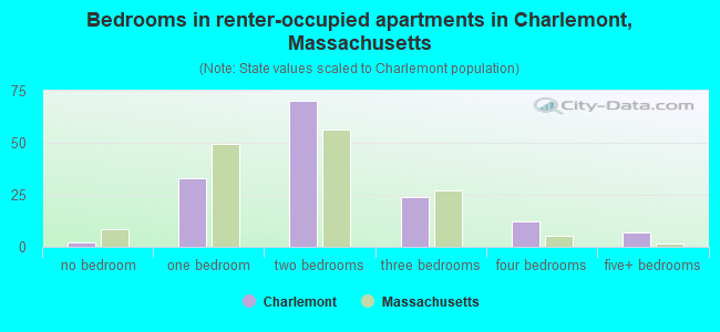 Bedrooms in renter-occupied apartments in Charlemont, Massachusetts