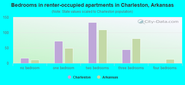 Bedrooms in renter-occupied apartments in Charleston, Arkansas