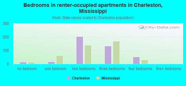 Bedrooms in renter-occupied apartments in Charleston, Mississippi