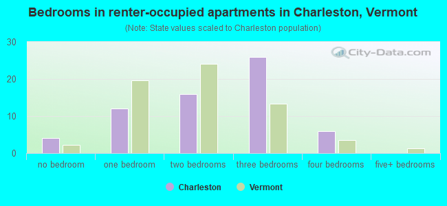 Bedrooms in renter-occupied apartments in Charleston, Vermont