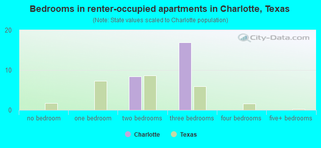 Bedrooms in renter-occupied apartments in Charlotte, Texas