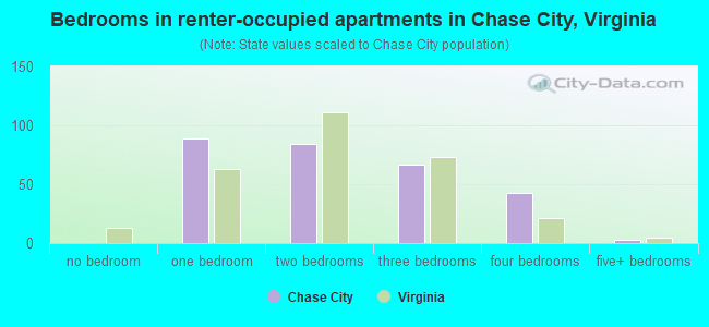 Bedrooms in renter-occupied apartments in Chase City, Virginia