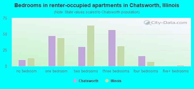 Bedrooms in renter-occupied apartments in Chatsworth, Illinois