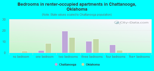 Bedrooms in renter-occupied apartments in Chattanooga, Oklahoma