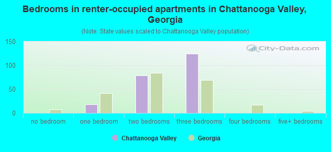 Bedrooms in renter-occupied apartments in Chattanooga Valley, Georgia