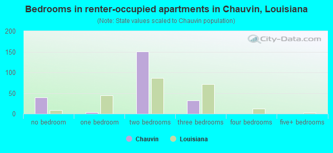 Bedrooms in renter-occupied apartments in Chauvin, Louisiana