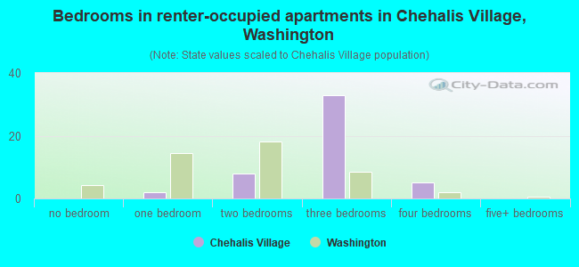 Bedrooms in renter-occupied apartments in Chehalis Village, Washington