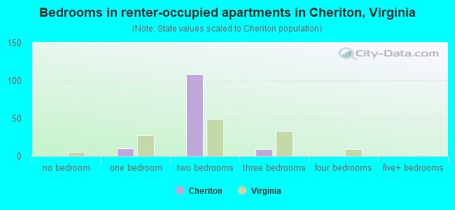 Bedrooms in renter-occupied apartments in Cheriton, Virginia