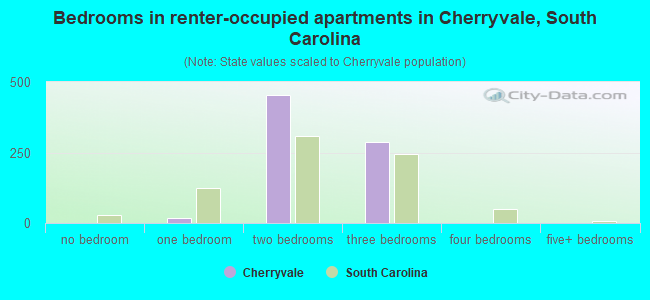 Bedrooms in renter-occupied apartments in Cherryvale, South Carolina