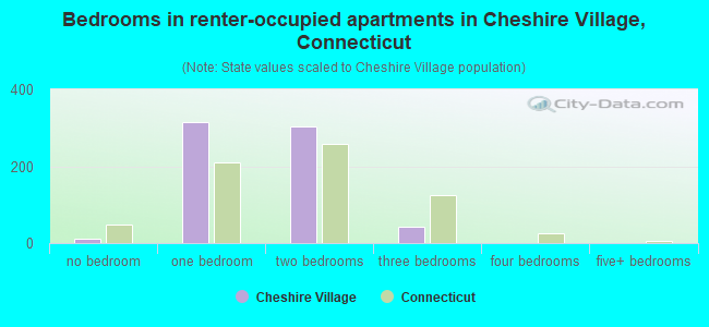 Bedrooms in renter-occupied apartments in Cheshire Village, Connecticut