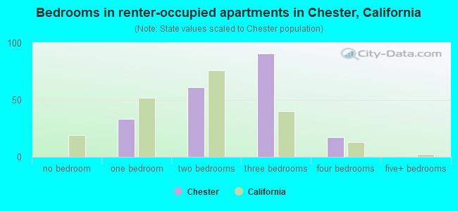 Bedrooms in renter-occupied apartments in Chester, California