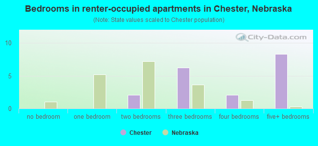 Bedrooms in renter-occupied apartments in Chester, Nebraska