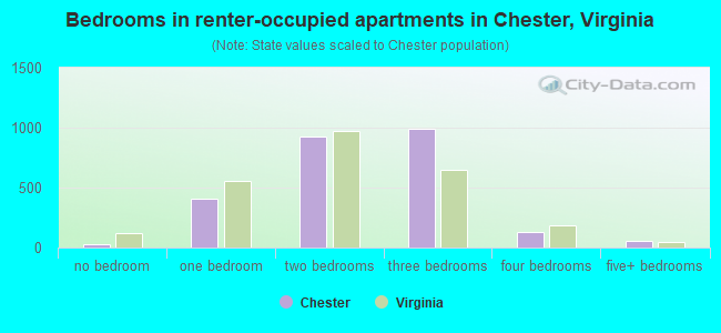 Bedrooms in renter-occupied apartments in Chester, Virginia
