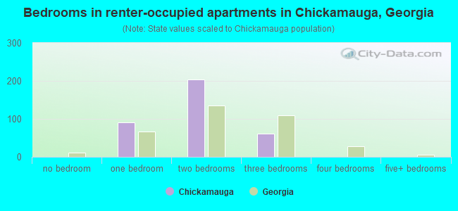Bedrooms in renter-occupied apartments in Chickamauga, Georgia