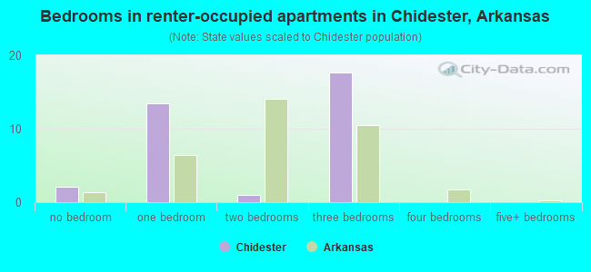 Bedrooms in renter-occupied apartments in Chidester, Arkansas