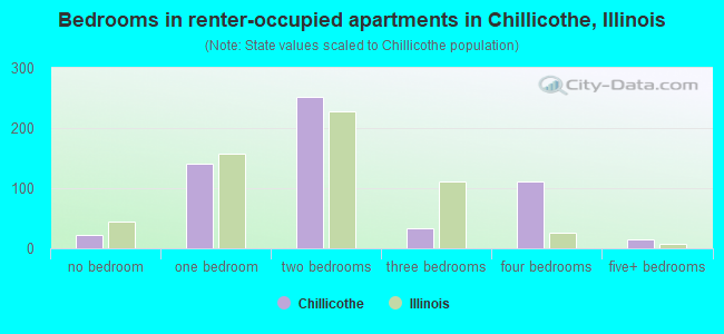 Bedrooms in renter-occupied apartments in Chillicothe, Illinois