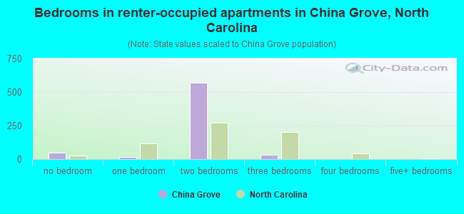 Bedrooms in renter-occupied apartments in China Grove, North Carolina