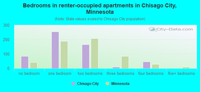 Bedrooms in renter-occupied apartments in Chisago City, Minnesota