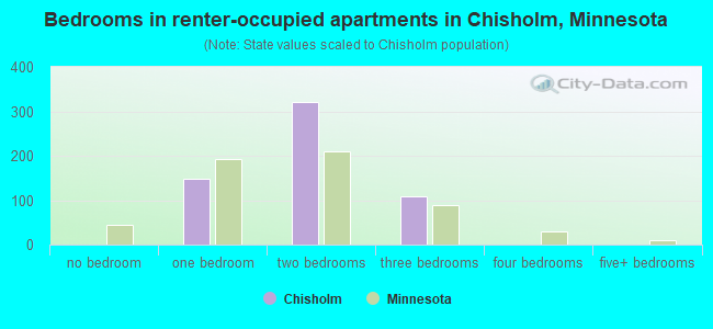 Bedrooms in renter-occupied apartments in Chisholm, Minnesota