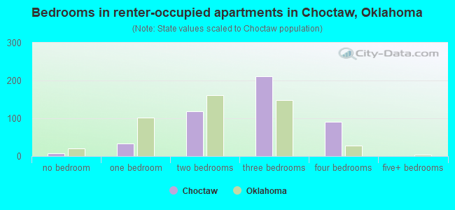 Bedrooms in renter-occupied apartments in Choctaw, Oklahoma