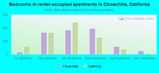 Bedrooms in renter-occupied apartments in Chowchilla, California