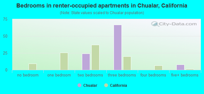 Bedrooms in renter-occupied apartments in Chualar, California