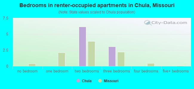 Bedrooms in renter-occupied apartments in Chula, Missouri