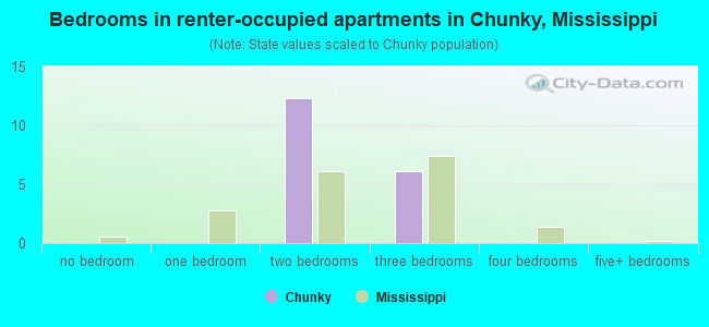 Bedrooms in renter-occupied apartments in Chunky, Mississippi