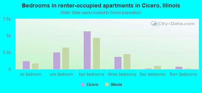 Bedrooms in renter-occupied apartments in Cicero, Illinois