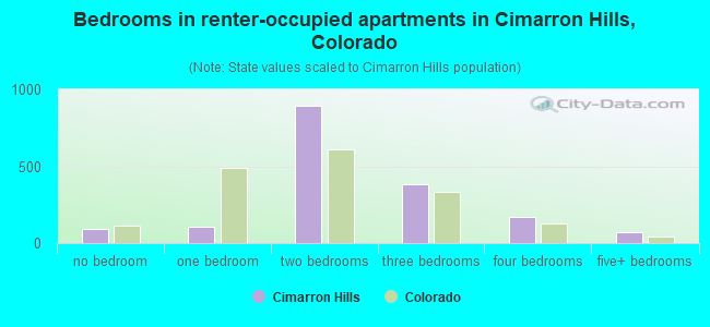 Bedrooms in renter-occupied apartments in Cimarron Hills, Colorado