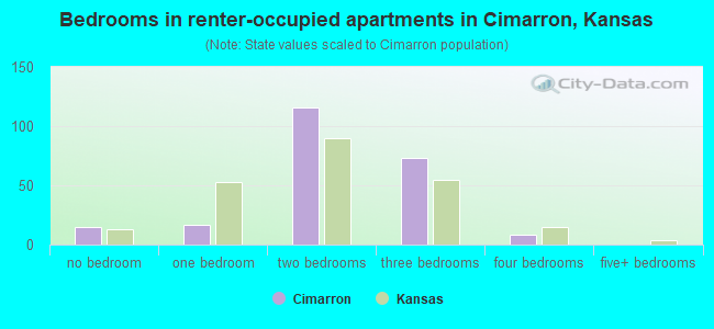 Bedrooms in renter-occupied apartments in Cimarron, Kansas