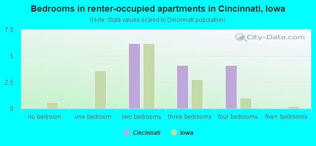 Bedrooms in renter-occupied apartments in Cincinnati, Iowa