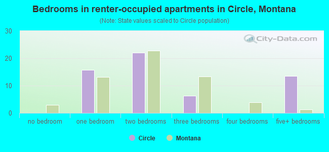 Bedrooms in renter-occupied apartments in Circle, Montana