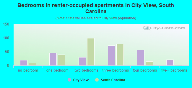 Bedrooms in renter-occupied apartments in City View, South Carolina