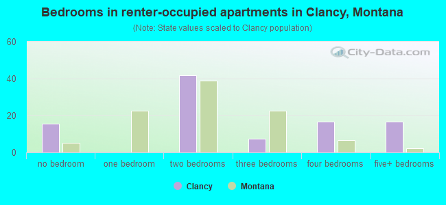 Bedrooms in renter-occupied apartments in Clancy, Montana