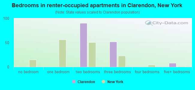 Bedrooms in renter-occupied apartments in Clarendon, New York