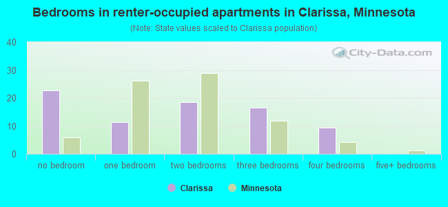 Bedrooms in renter-occupied apartments in Clarissa, Minnesota