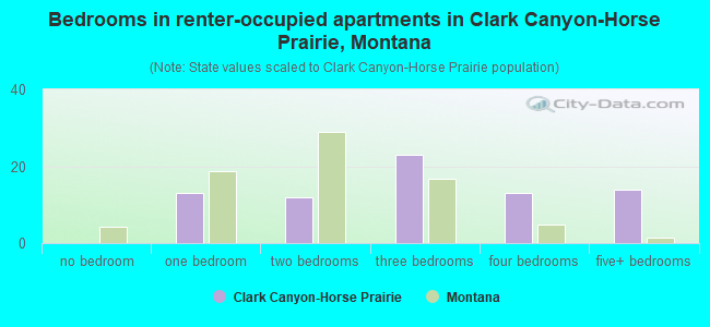 Bedrooms in renter-occupied apartments in Clark Canyon-Horse Prairie, Montana